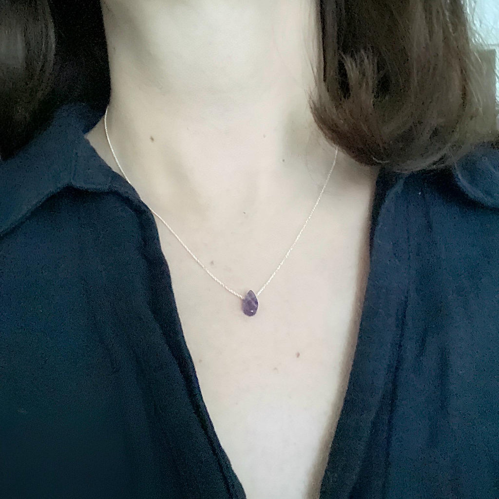 Dainty Necklace I Minimalist Silver Necklace I Amethyst pendant