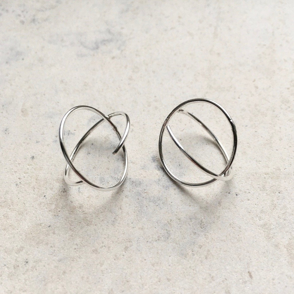 Sterling Silver Open Circle Earrings - Small Dainty Hoop Stud Earrings -  Designer Handmade