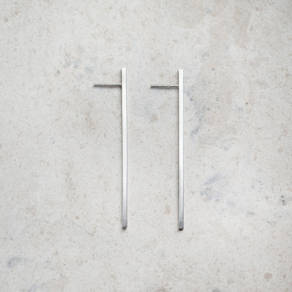 Minimal bar sterling silver earrings, long bar earrings, minimalistic stud earrings, minimal stick earrings
