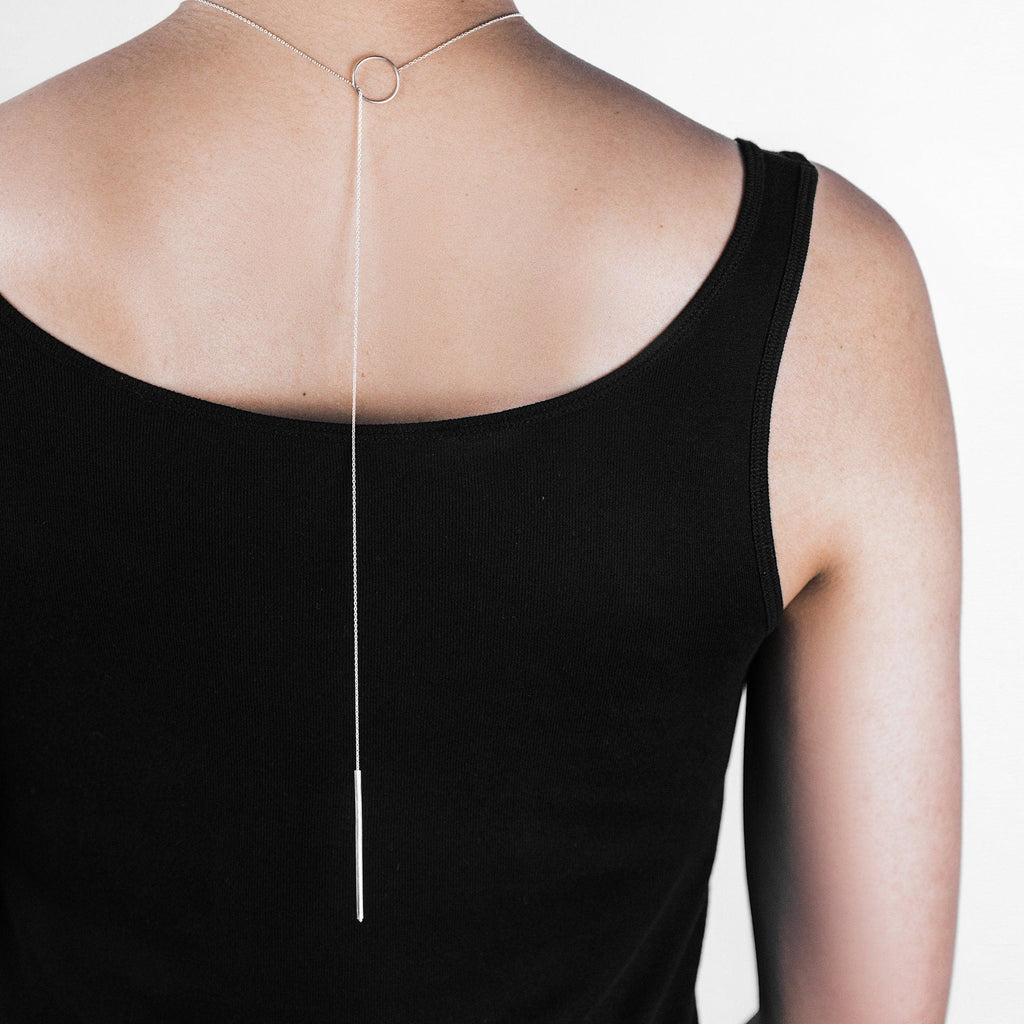 Long Versatile Necklace Open Circle and Bar Pendant