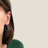 Unique triangle hoops, statement thin silver earrings,geometric earrings