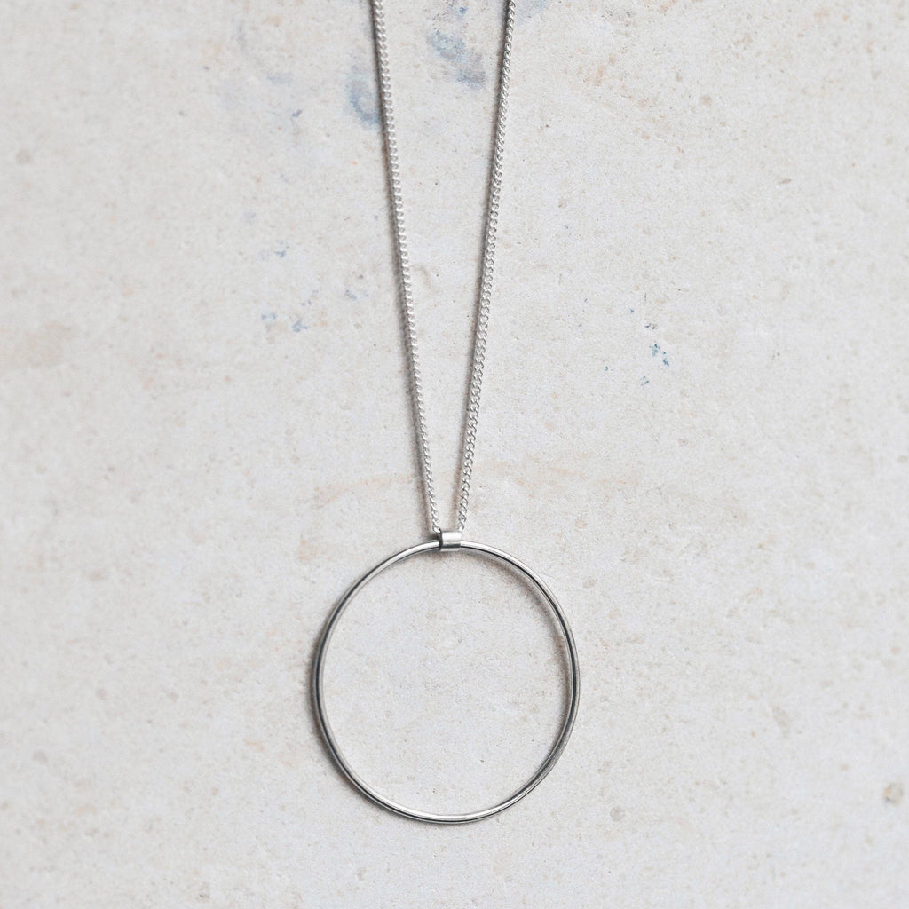 Geometric Circle Pendant on Silver Chain, Minimalist necklace