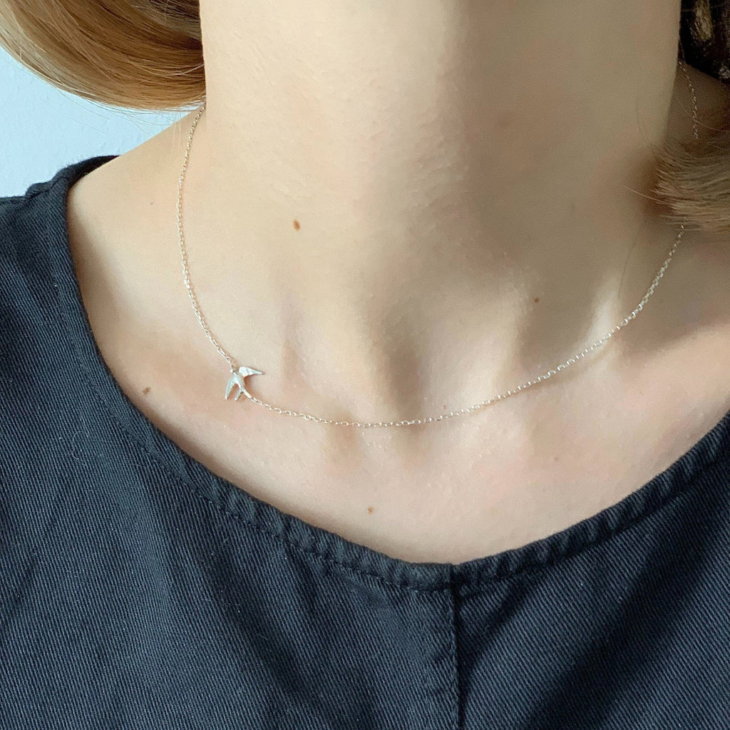 Dainty Necklace I Minimalist Silver Necklace I Swallow necklace I Freedom necklace