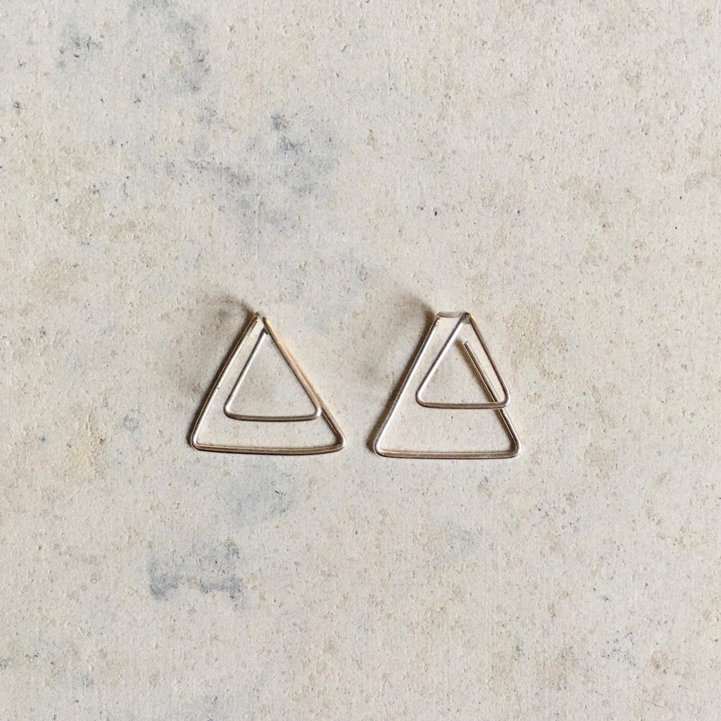 Open triangle, unique hoops, minimal jewelry,double hoops