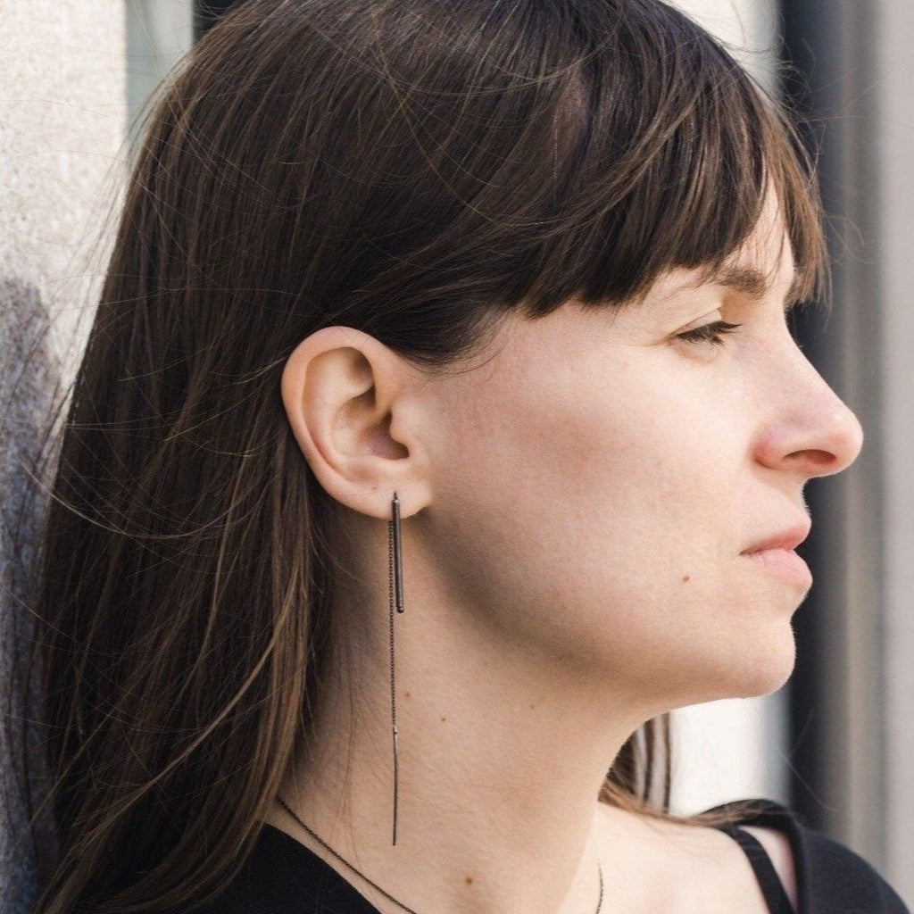 Statement long silver earring unique single earring IIOO.jewelry