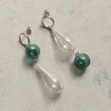 Statement glass and silver earrings, unique handmade mismatch earrings