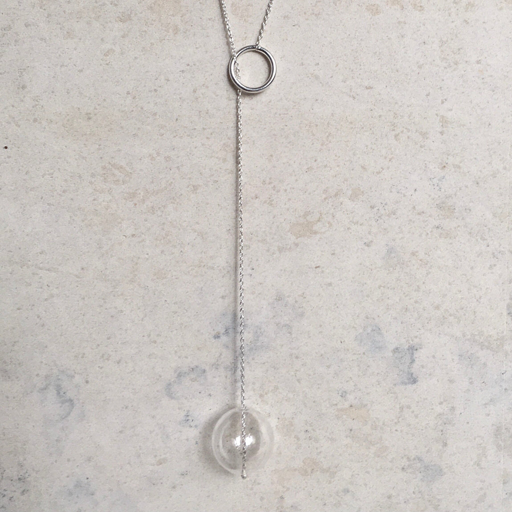 Long Versatile Necklace Open Circle and handmade Glass bubble