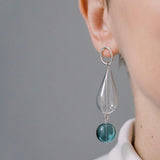 Statement glass and silver earrings, unique handmade mismatch earrings