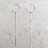 Long geometric silver earrings, minimalist threader earrings