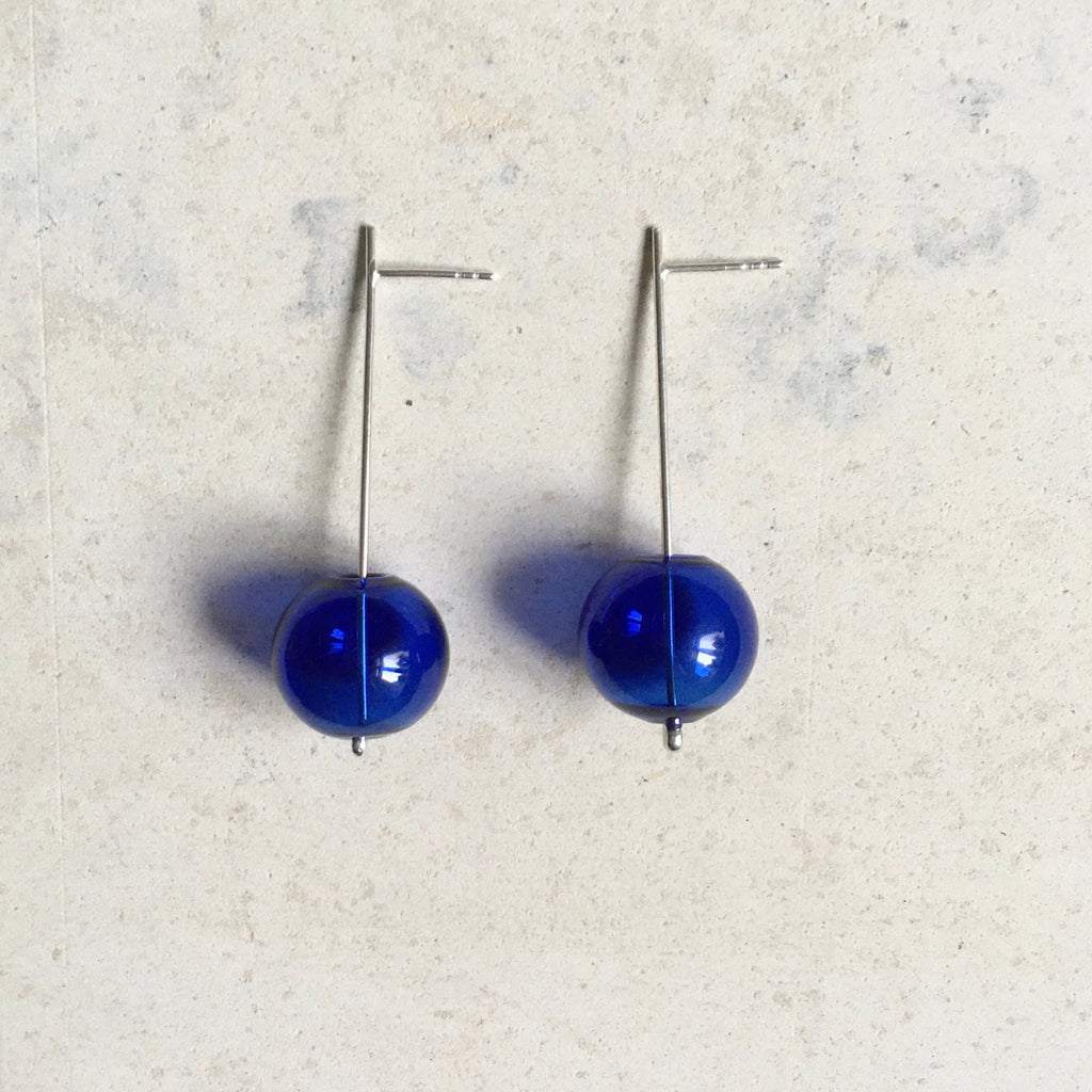 Unique earrings, statement, thin, designer, glass minimalistic earrings