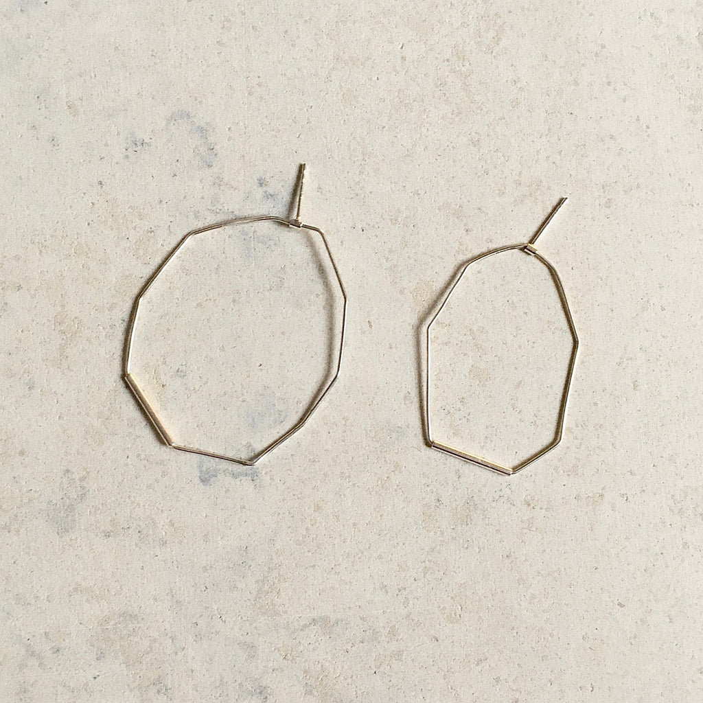 Unique hoops, statement  thin silver earrings,geometric earrings,mismatched earrings