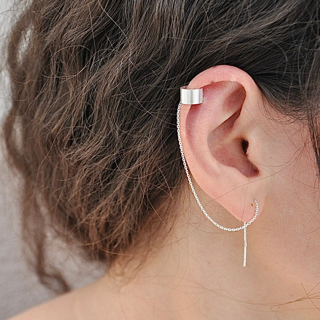 Double threader earring, minimalist silver earrings, unique threader earring