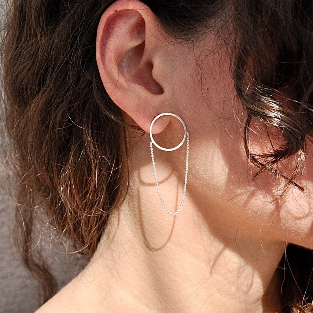 Unique earrings , minimalist earrings, statement thin silver chain earrings