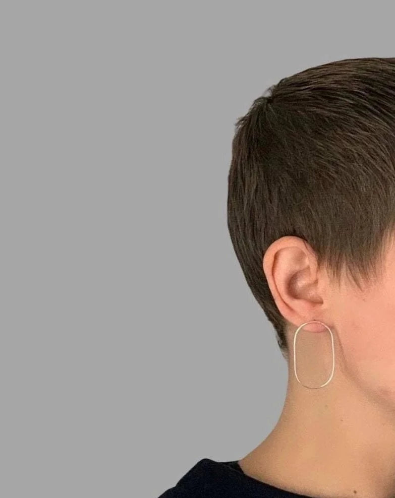 Unique hoops, statement oval silver earrings,geometric earrings